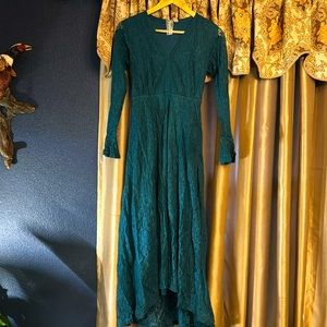 Turquoise Lace High-Low Dress